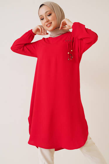 Kuşgözü İp Detaylı Tunik Kırmızı - Tunik