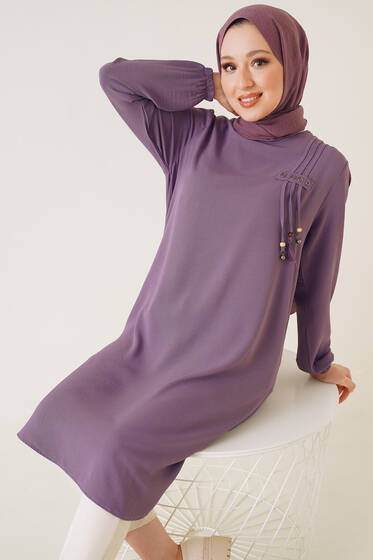 Kuşgözü İp Detaylı Tunik Leylak - Tunik