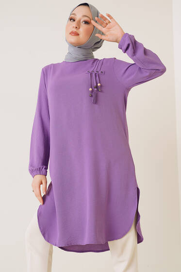 Kuşgözü İp Detaylı Tunik Lila - Tunik