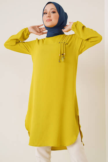 Kuşgözü İp Detaylı Tunik Yağ Yeşil - Tunik