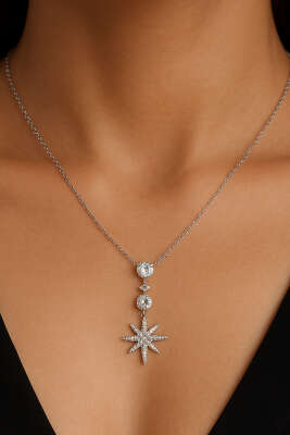 Kutup Yıldızlı Taşlı Kolye Gümüş - Kolye