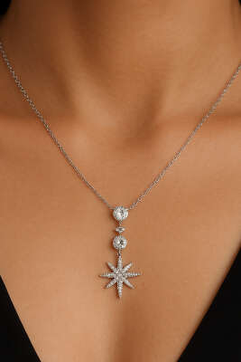 Kutup Yıldızlı Taşlı Kolye Gümüş - Kolye