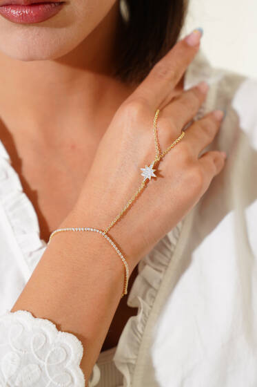 Kutup Yıldızlı Taşlı Şahmeran Gold - Bileklik