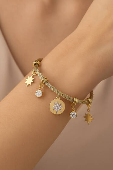 Kuzey Yıldızlı Taşlı Bileklik Gold - Bileklik