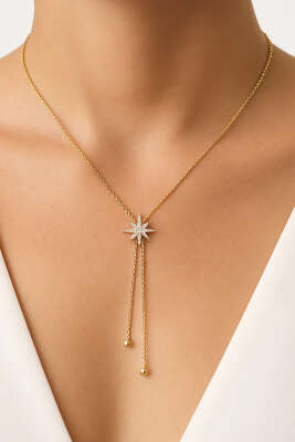 Kuzey Yıldızlı Taşlı Kolye Gold