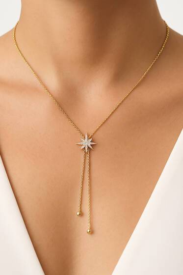 Kuzey Yıldızlı Taşlı Kolye Gold - Kolye