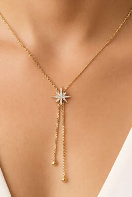 Kuzey Yıldızlı Taşlı Kolye Gold - Kolye