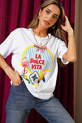 La Dolce Vita Nakışlı T-shirt Beyaz - Kadın Giyim Modelleri