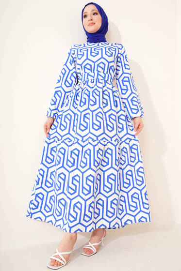 Labirent Desen Elbise Saks - Tesettür Elbise