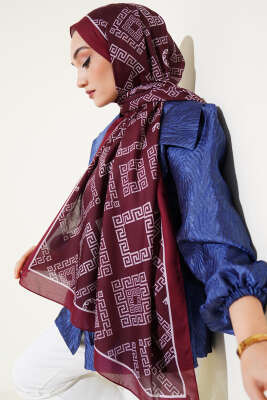 Labirent Desen Soft Şal Bordo 