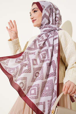Labirent Desen Soft Şal Bordo Bej 