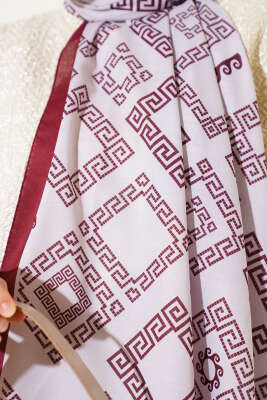 Labirent Desen Soft Şal Bordo Bej - Başörtüsü