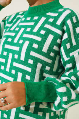 Labirent Desenli Sakallı Triko İkili Takım Yeşil - Thumbnail