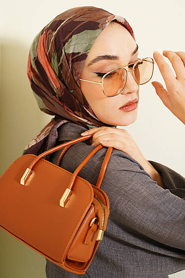 Lale Desen Bambu Kraş Eşarp Acı Kahve - Başörtüsü