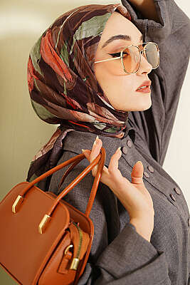 Lale Desen Bambu Kraş Eşarp Acı Kahve - Başörtüsü