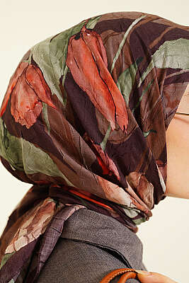 Lale Desen Bambu Kraş Eşarp Acı Kahve - Başörtüsü