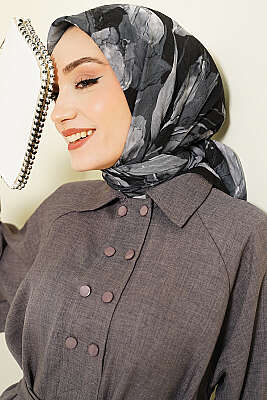 Lale Desen Bambu Kraş Eşarp Antrasit - VERTU (NYD TEKSTİL)