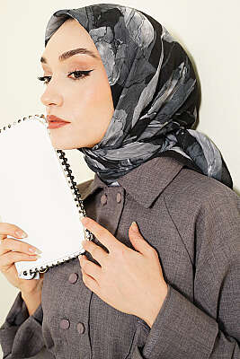 Lale Desen Bambu Kraş Eşarp Antrasit - Başörtüsü