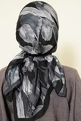 Lale Desen Bambu Kraş Eşarp Antrasit - Başörtüsü