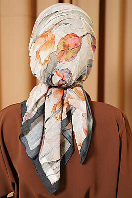 Lale Desen Bambu Kraş Eşarp Bej - Başörtüsü