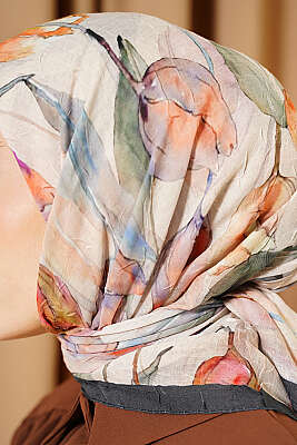 Lale Desen Bambu Kraş Eşarp Bej - Başörtüsü