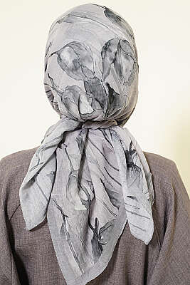 Lale Desen Bambu Kraş Eşarp Gri - Başörtüsü