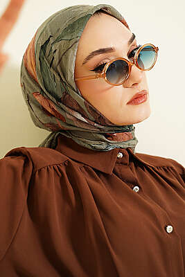 Lale Desen Bambu Kraş Eşarp Haki - VERTU (NYD TEKSTİL)