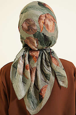 Lale Desen Bambu Kraş Eşarp Haki - Başörtüsü