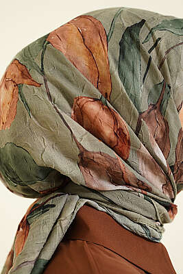 Lale Desen Bambu Kraş Eşarp Haki - Başörtüsü