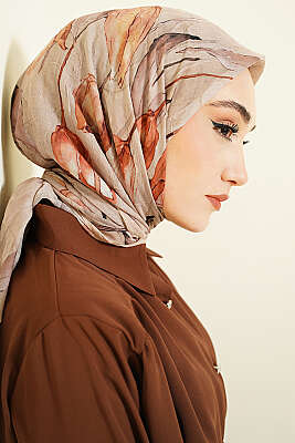 Lale Desen Bambu Kraş Eşarp Kum Bej - Başörtüsü