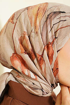 Lale Desen Bambu Kraş Eşarp Kum Bej - Başörtüsü