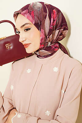 Lale Desen Bambu Kraş Eşarp Mürdüm - VERTU (NYD TEKSTİL)