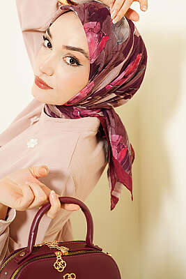 Lale Desen Bambu Kraş Eşarp Mürdüm - Başörtüsü