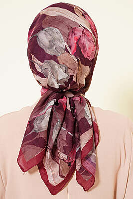 Lale Desen Bambu Kraş Eşarp Mürdüm - Başörtüsü