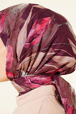 Lale Desen Bambu Kraş Eşarp Mürdüm - Başörtüsü