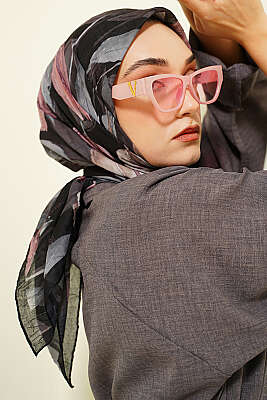 Lale Desen Bambu Kraş Eşarp Siyah - VERTU (NYD TEKSTİL)