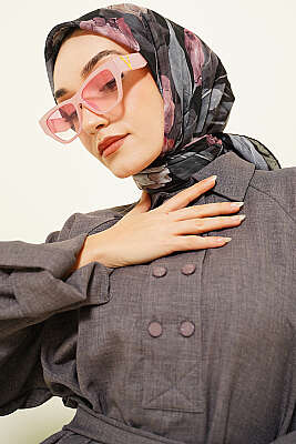 Lale Desen Bambu Kraş Eşarp Siyah - Başörtüsü