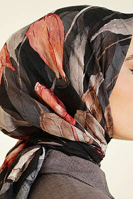 Lale Desen Bambu Kraş Eşarp Siyah Kahve - Başörtüsü