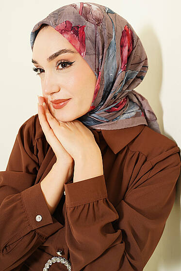 Lale Desen Bambu Kraş Eşarp Soft Kahve - Başörtüsü