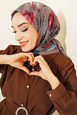 Lale Desen Bambu Kraş Eşarp Soft Kahve - Başörtüsü