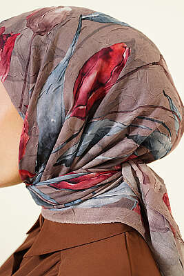 Lale Desen Bambu Kraş Eşarp Soft Kahve - Başörtüsü