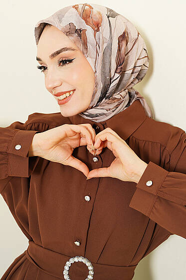 Lale Desen Bambu Kraş Eşarp Vanilya - Başörtüsü