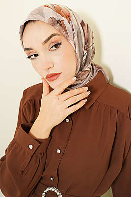 Lale Desen Bambu Kraş Eşarp Vanilya - Başörtüsü