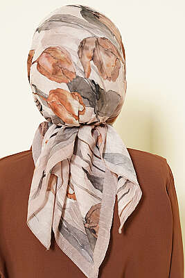 Lale Desen Bambu Kraş Eşarp Vanilya - Başörtüsü