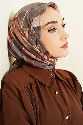 Lale Desen Bambu Kraş Eşarp Vizon - Başörtüsü