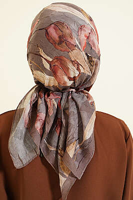 Lale Desen Bambu Kraş Eşarp Vizon - Başörtüsü