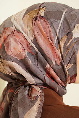 Lale Desen Bambu Kraş Eşarp Vizon - Başörtüsü