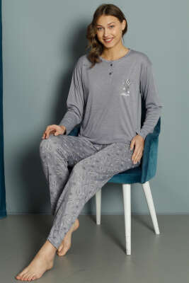 Lale Desen Viskon Pijama Takımı Lila - Pijama