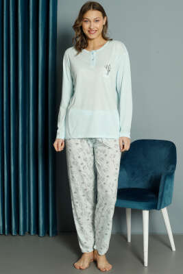 Lale Desen Viskon Pijama Takımı Mint - Pijama