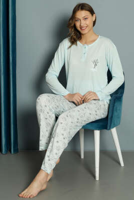 Lale Desen Viskon Pijama Takımı Mint - Pijama